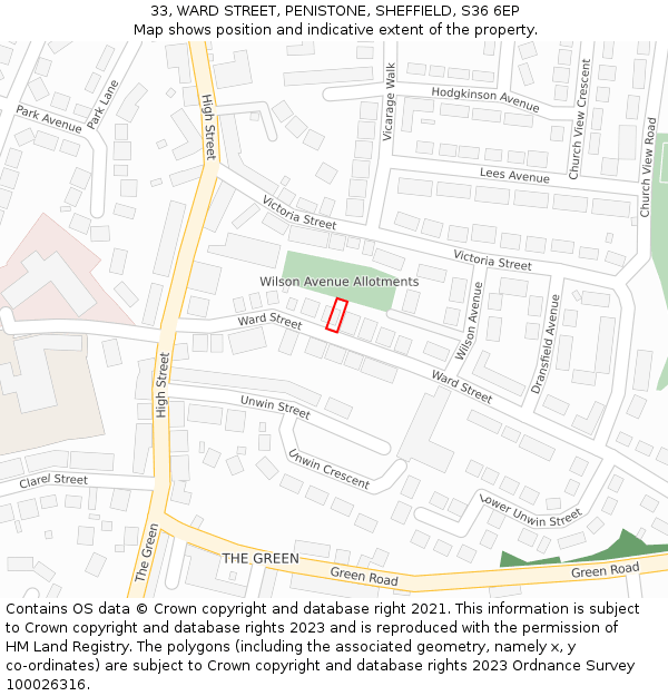 33, WARD STREET, PENISTONE, SHEFFIELD, S36 6EP: Location map and indicative extent of plot