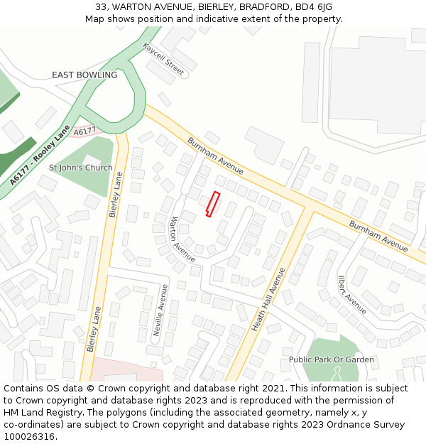 33, WARTON AVENUE, BIERLEY, BRADFORD, BD4 6JG: Location map and indicative extent of plot