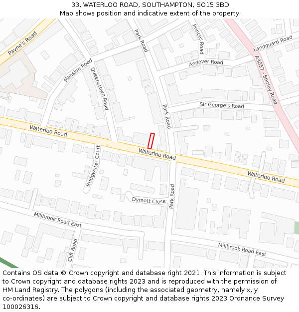 33, WATERLOO ROAD, SOUTHAMPTON, SO15 3BD: Location map and indicative extent of plot