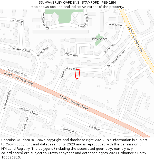 33, WAVERLEY GARDENS, STAMFORD, PE9 1BH: Location map and indicative extent of plot