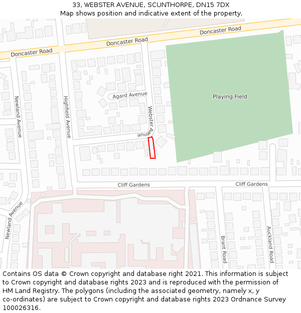 33, WEBSTER AVENUE, SCUNTHORPE, DN15 7DX: Location map and indicative extent of plot