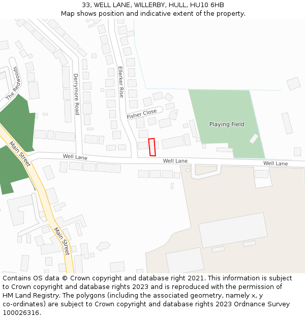 33, WELL LANE, WILLERBY, HULL, HU10 6HB: Location map and indicative extent of plot