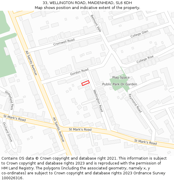 33, WELLINGTON ROAD, MAIDENHEAD, SL6 6DH: Location map and indicative extent of plot