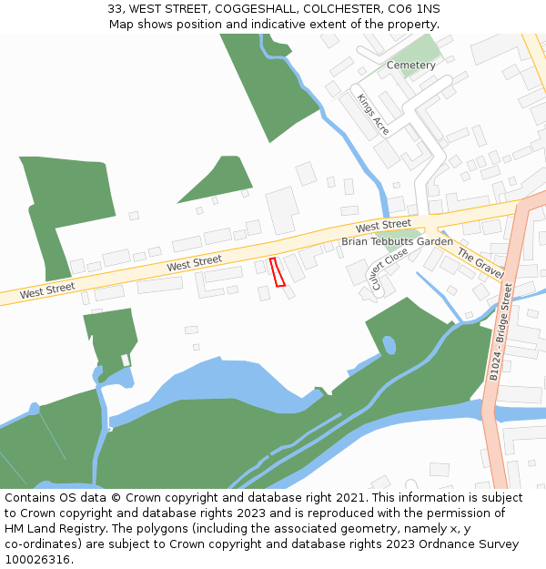 33, WEST STREET, COGGESHALL, COLCHESTER, CO6 1NS: Location map and indicative extent of plot
