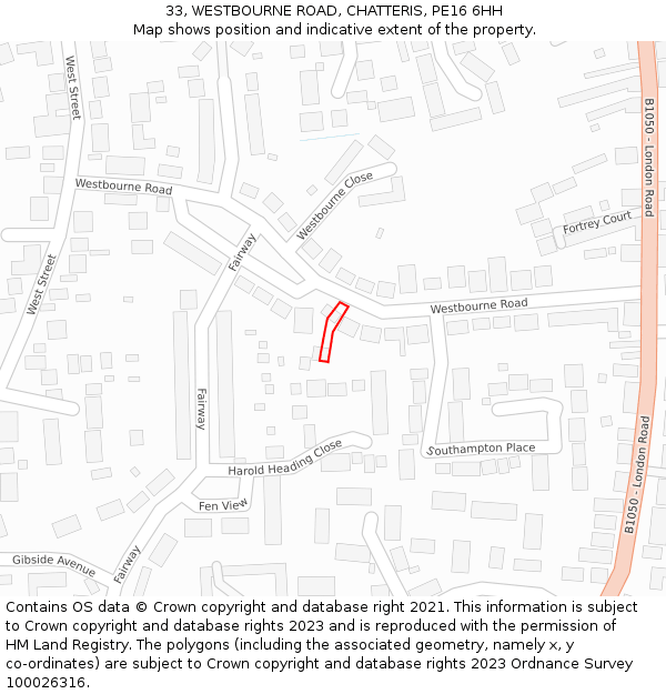 33, WESTBOURNE ROAD, CHATTERIS, PE16 6HH: Location map and indicative extent of plot