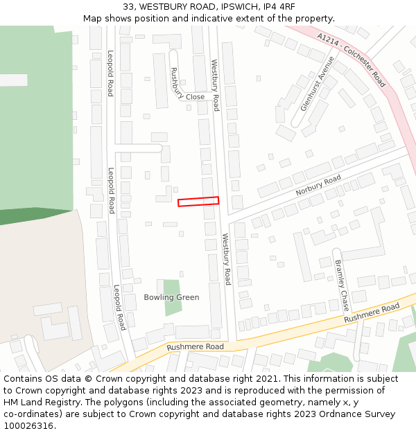 33, WESTBURY ROAD, IPSWICH, IP4 4RF: Location map and indicative extent of plot