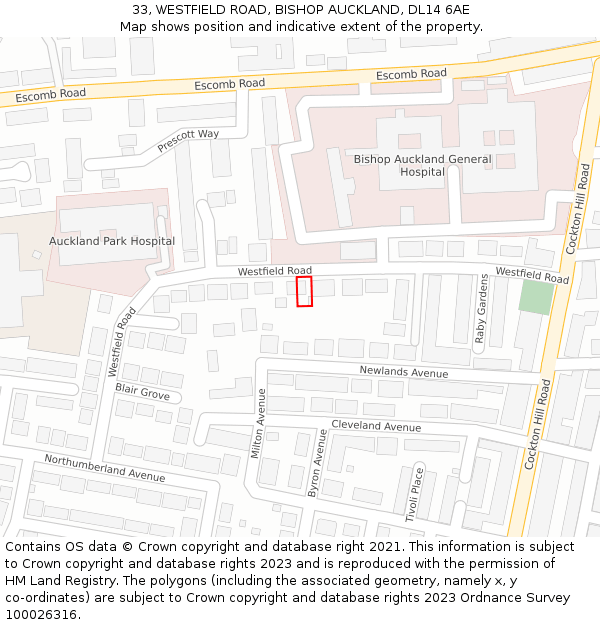 33, WESTFIELD ROAD, BISHOP AUCKLAND, DL14 6AE: Location map and indicative extent of plot