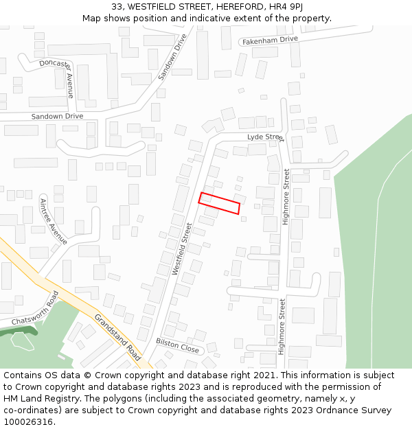 33, WESTFIELD STREET, HEREFORD, HR4 9PJ: Location map and indicative extent of plot