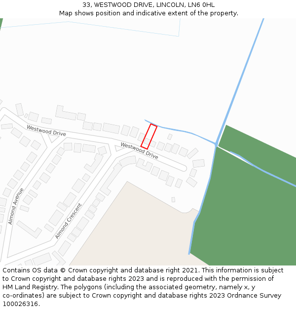 33, WESTWOOD DRIVE, LINCOLN, LN6 0HL: Location map and indicative extent of plot