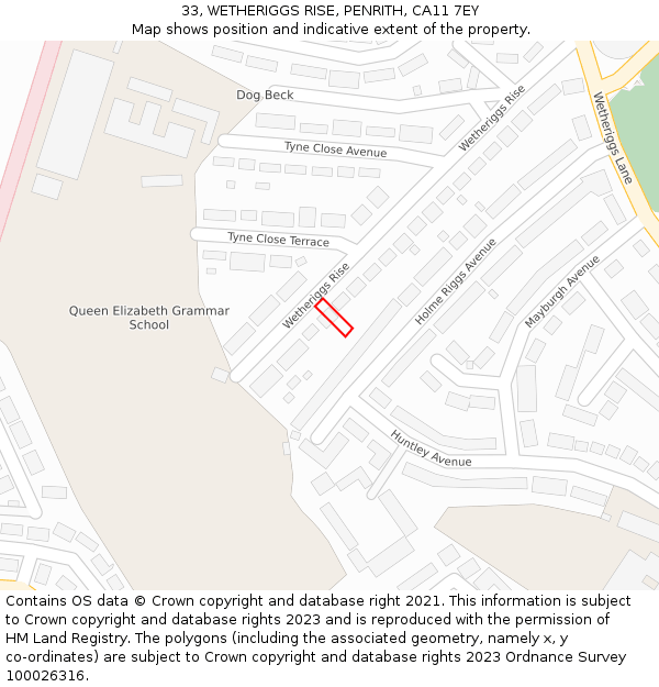 33, WETHERIGGS RISE, PENRITH, CA11 7EY: Location map and indicative extent of plot