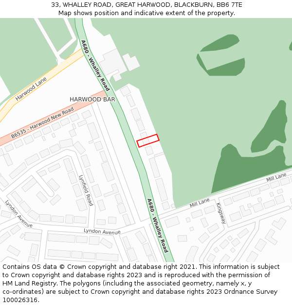 33, WHALLEY ROAD, GREAT HARWOOD, BLACKBURN, BB6 7TE: Location map and indicative extent of plot