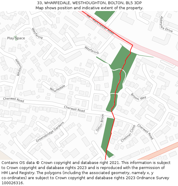 33, WHARFEDALE, WESTHOUGHTON, BOLTON, BL5 3DP: Location map and indicative extent of plot