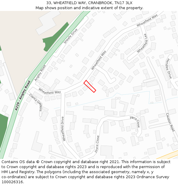 33, WHEATFIELD WAY, CRANBROOK, TN17 3LX: Location map and indicative extent of plot