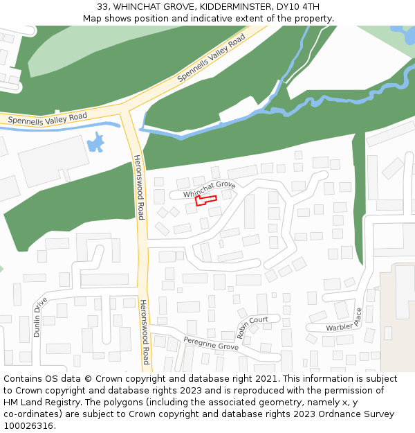33, WHINCHAT GROVE, KIDDERMINSTER, DY10 4TH: Location map and indicative extent of plot