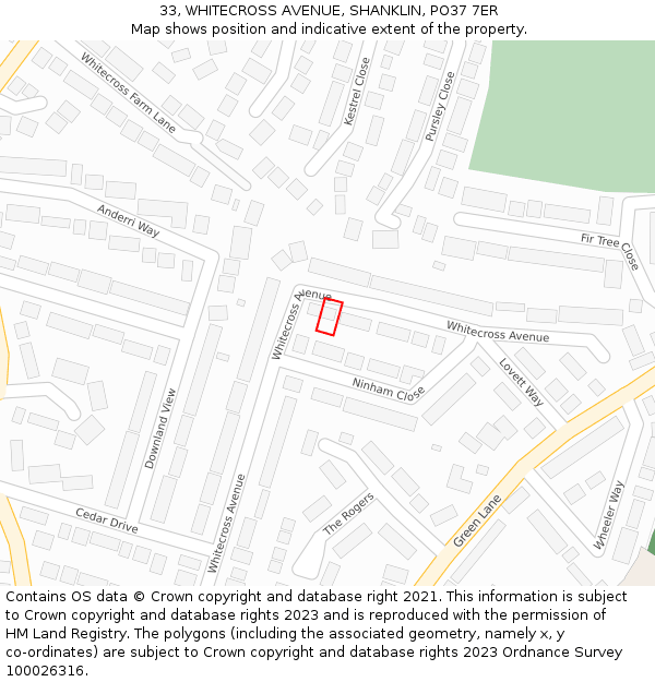 33, WHITECROSS AVENUE, SHANKLIN, PO37 7ER: Location map and indicative extent of plot