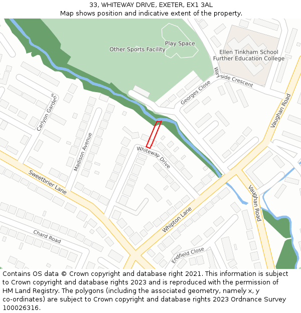 33, WHITEWAY DRIVE, EXETER, EX1 3AL: Location map and indicative extent of plot