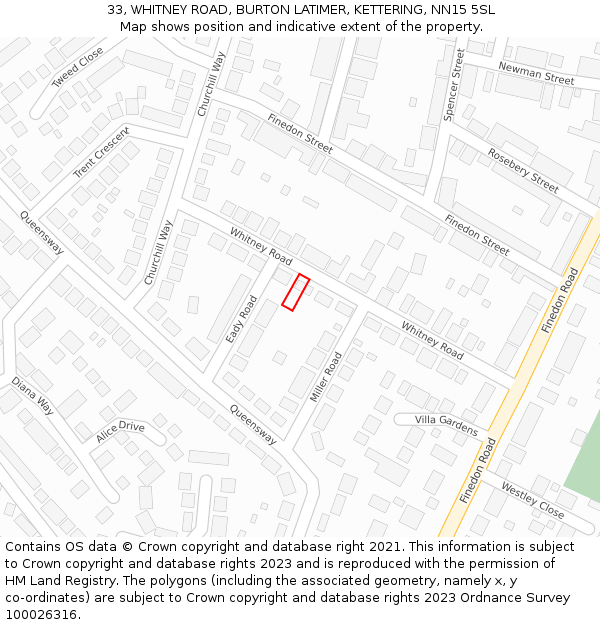 33, WHITNEY ROAD, BURTON LATIMER, KETTERING, NN15 5SL: Location map and indicative extent of plot