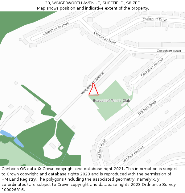 33, WINGERWORTH AVENUE, SHEFFIELD, S8 7ED: Location map and indicative extent of plot