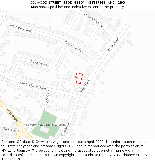 33, WOOD STREET, GEDDINGTON, KETTERING, NN14 1BG: Location map and indicative extent of plot