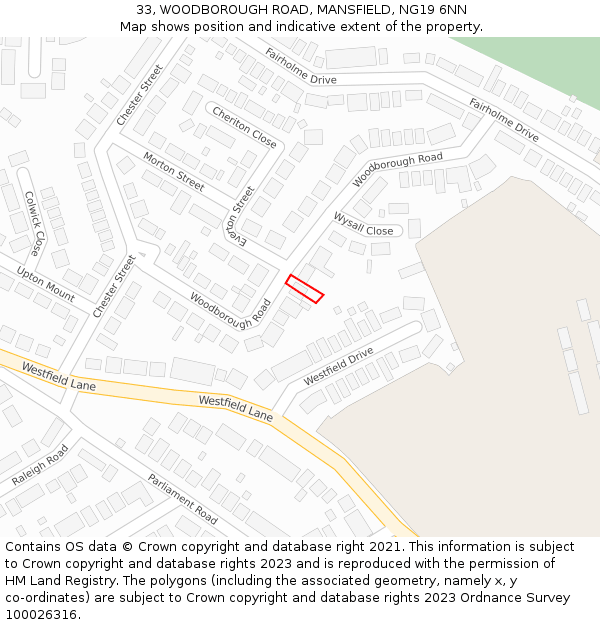 33, WOODBOROUGH ROAD, MANSFIELD, NG19 6NN: Location map and indicative extent of plot