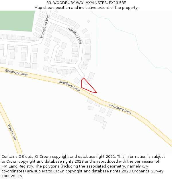 33, WOODBURY WAY, AXMINSTER, EX13 5RE: Location map and indicative extent of plot