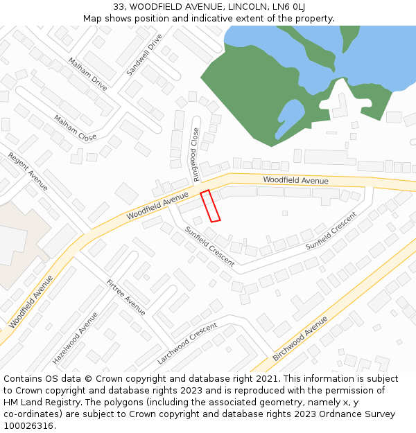 33, WOODFIELD AVENUE, LINCOLN, LN6 0LJ: Location map and indicative extent of plot