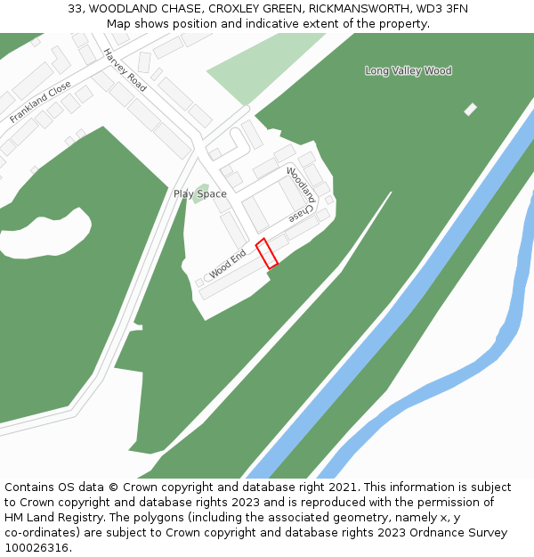 33, WOODLAND CHASE, CROXLEY GREEN, RICKMANSWORTH, WD3 3FN: Location map and indicative extent of plot
