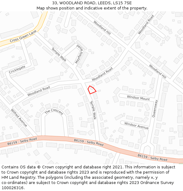 33, WOODLAND ROAD, LEEDS, LS15 7SE: Location map and indicative extent of plot