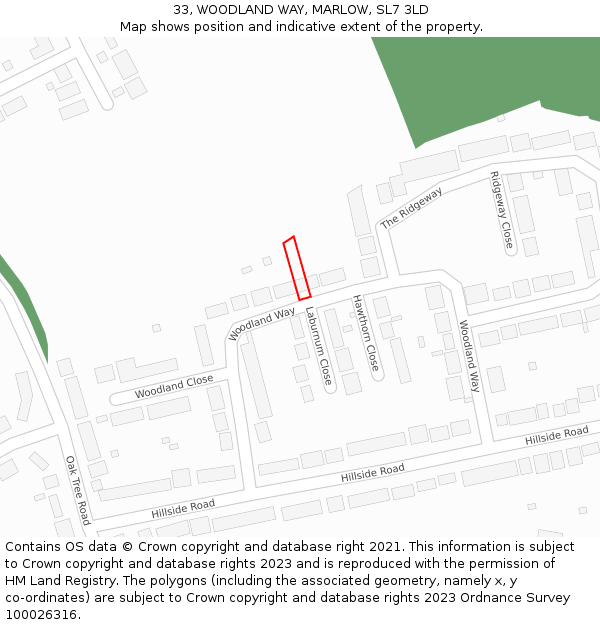 33, WOODLAND WAY, MARLOW, SL7 3LD: Location map and indicative extent of plot