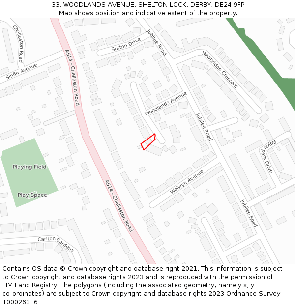 33, WOODLANDS AVENUE, SHELTON LOCK, DERBY, DE24 9FP: Location map and indicative extent of plot