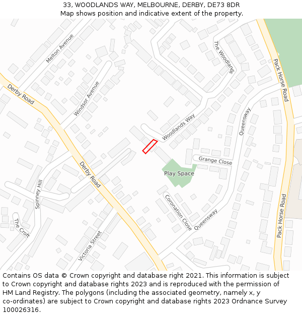 33, WOODLANDS WAY, MELBOURNE, DERBY, DE73 8DR: Location map and indicative extent of plot