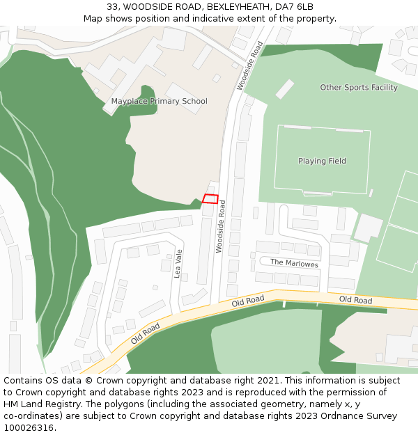 33, WOODSIDE ROAD, BEXLEYHEATH, DA7 6LB: Location map and indicative extent of plot