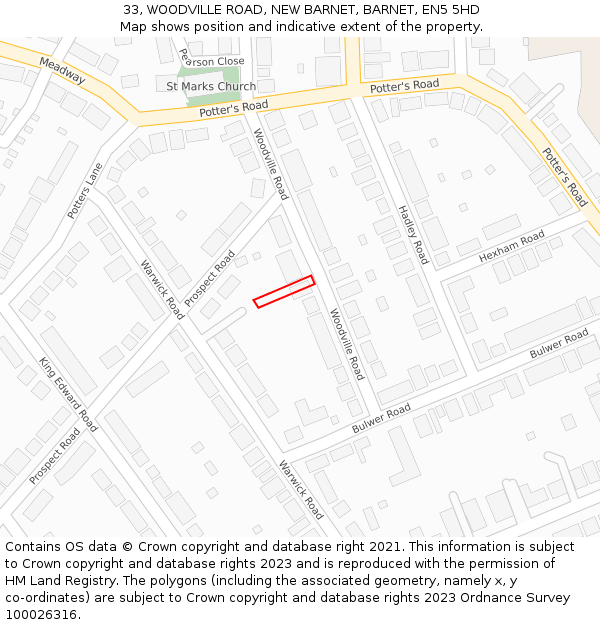 33, WOODVILLE ROAD, NEW BARNET, BARNET, EN5 5HD: Location map and indicative extent of plot