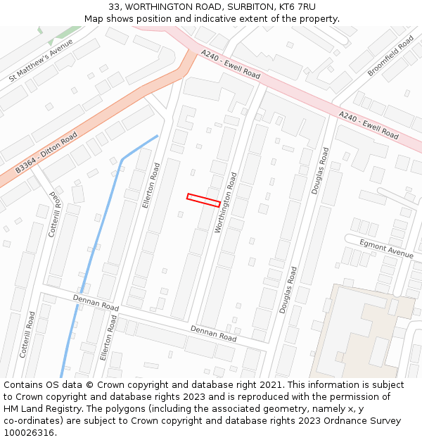33, WORTHINGTON ROAD, SURBITON, KT6 7RU: Location map and indicative extent of plot
