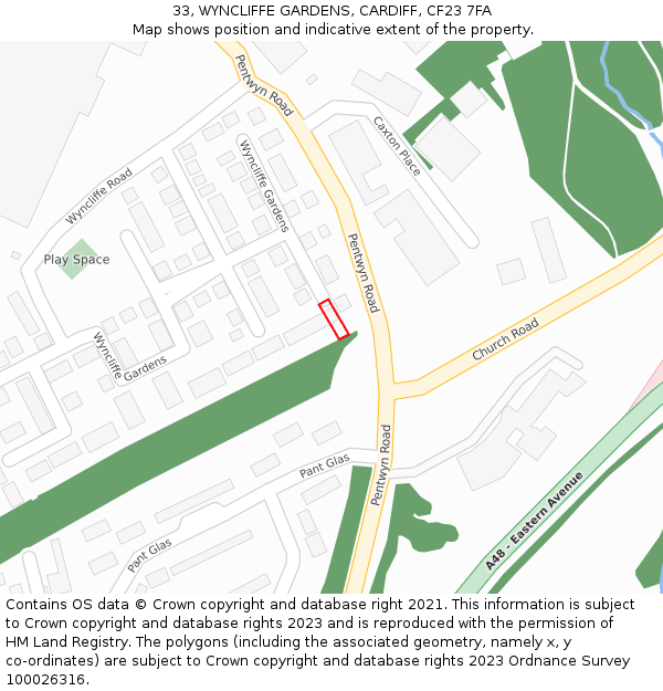 33, WYNCLIFFE GARDENS, CARDIFF, CF23 7FA: Location map and indicative extent of plot