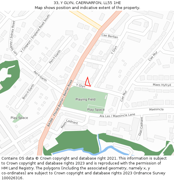 33, Y GLYN, CAERNARFON, LL55 1HE: Location map and indicative extent of plot