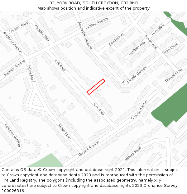 33, YORK ROAD, SOUTH CROYDON, CR2 8NR: Location map and indicative extent of plot