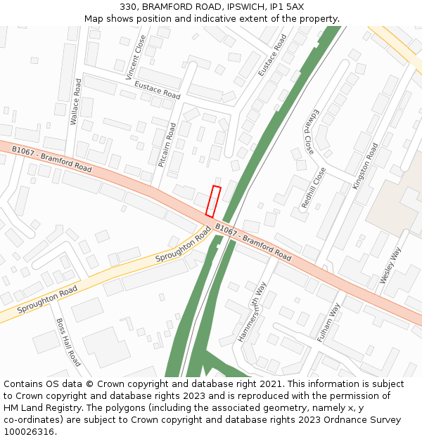 330, BRAMFORD ROAD, IPSWICH, IP1 5AX: Location map and indicative extent of plot