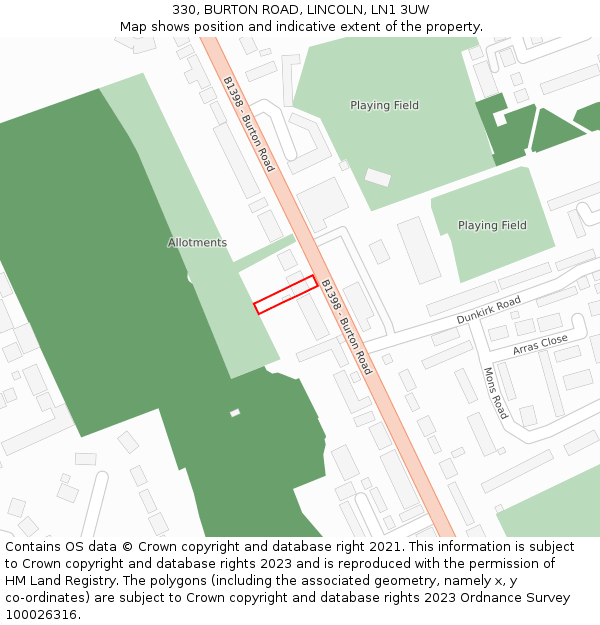 330, BURTON ROAD, LINCOLN, LN1 3UW: Location map and indicative extent of plot