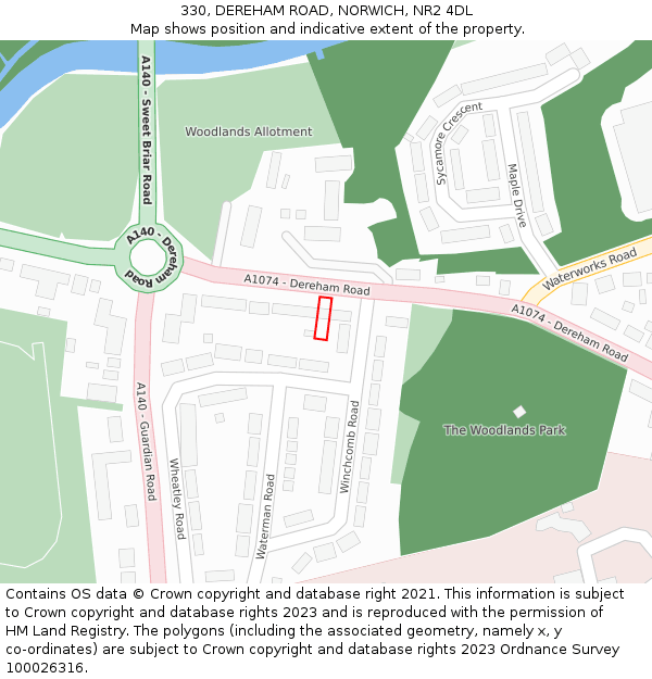 330, DEREHAM ROAD, NORWICH, NR2 4DL: Location map and indicative extent of plot