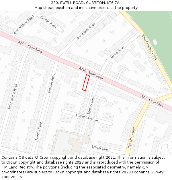 330, EWELL ROAD, SURBITON, KT6 7AL: Location map and indicative extent of plot