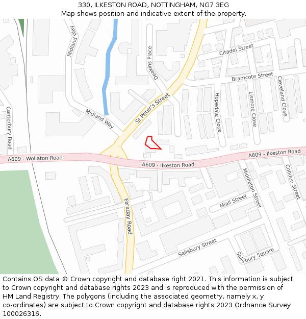 330, ILKESTON ROAD, NOTTINGHAM, NG7 3EG: Location map and indicative extent of plot
