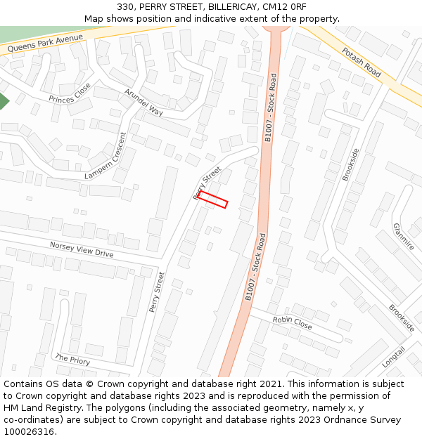 330, PERRY STREET, BILLERICAY, CM12 0RF: Location map and indicative extent of plot