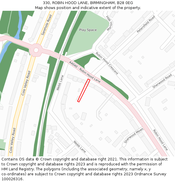330, ROBIN HOOD LANE, BIRMINGHAM, B28 0EG: Location map and indicative extent of plot