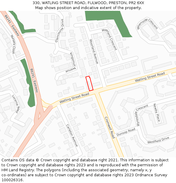 330, WATLING STREET ROAD, FULWOOD, PRESTON, PR2 6XX: Location map and indicative extent of plot