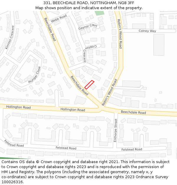 331, BEECHDALE ROAD, NOTTINGHAM, NG8 3FF: Location map and indicative extent of plot