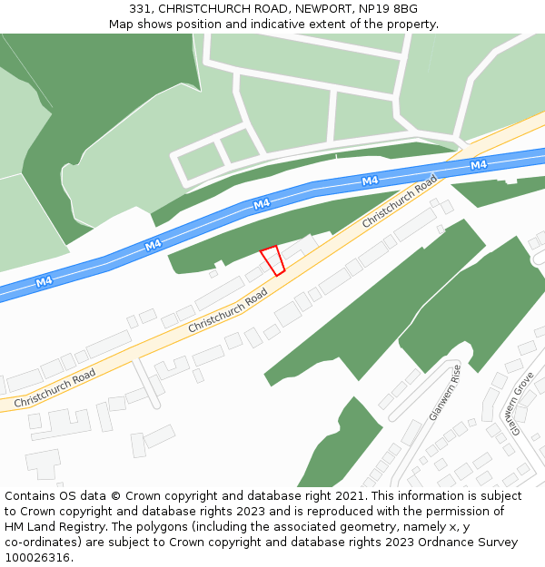 331, CHRISTCHURCH ROAD, NEWPORT, NP19 8BG: Location map and indicative extent of plot