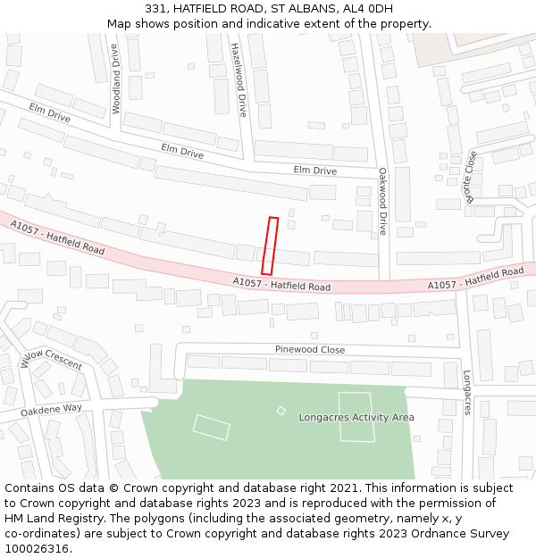 331, HATFIELD ROAD, ST ALBANS, AL4 0DH: Location map and indicative extent of plot