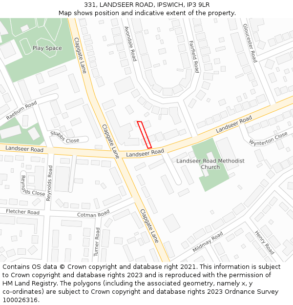 331, LANDSEER ROAD, IPSWICH, IP3 9LR: Location map and indicative extent of plot