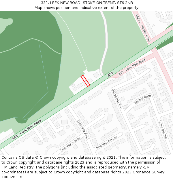 331, LEEK NEW ROAD, STOKE-ON-TRENT, ST6 2NB: Location map and indicative extent of plot